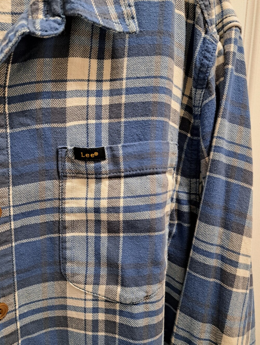 Lee Plaid Casual Button-Down Shirt XL Blue White Western Classic Fall Cotton - Picture 4 of 11